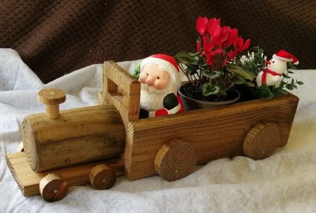 wooden train planter