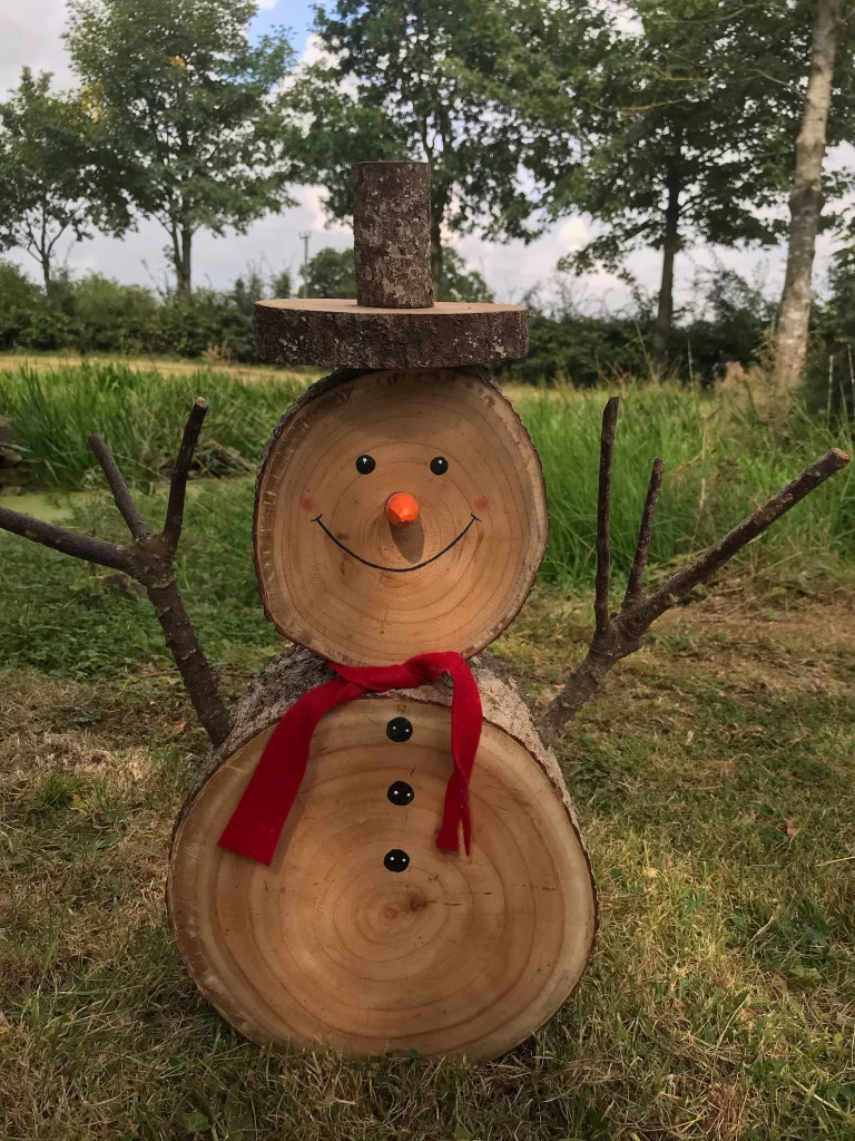 happy wooden snowman